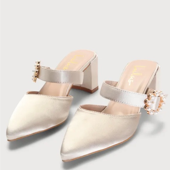 Ivory Satin Pearl Point-Toe Mule - Picture 3 of 8